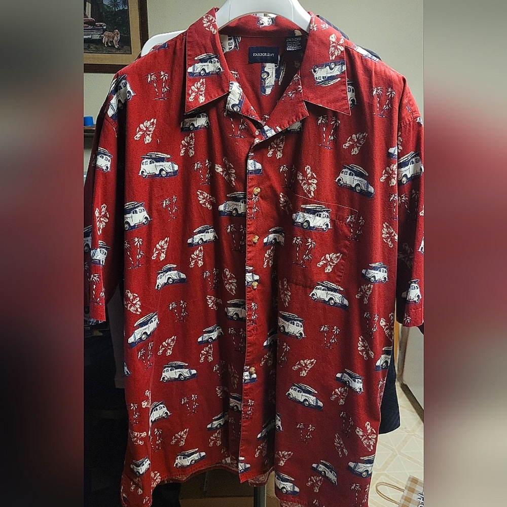 HARBOR BAY Hawaiian button down shirt tall 2XLT retro surf car
